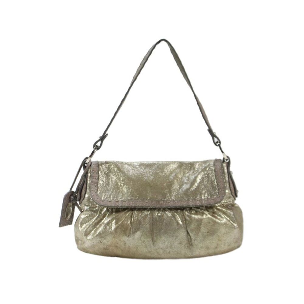 Fendi Womens Metallic Selleria Chef Shoulder Handbag Gold